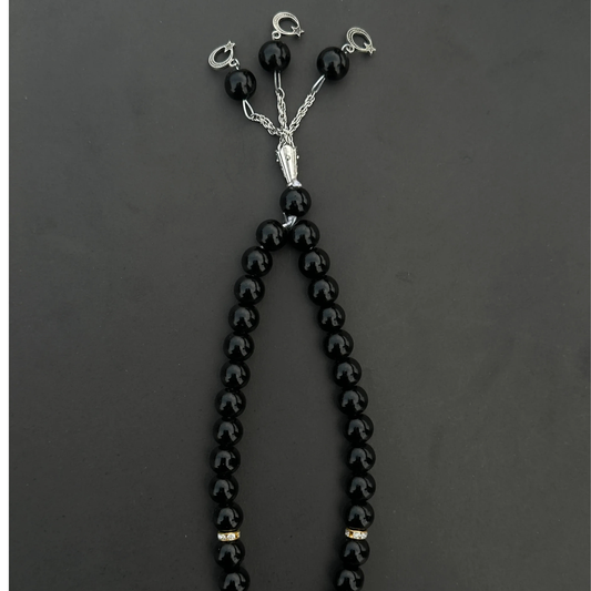 Khan Sahib Style Tasbih – 33 Beads (Black Aqeeq)