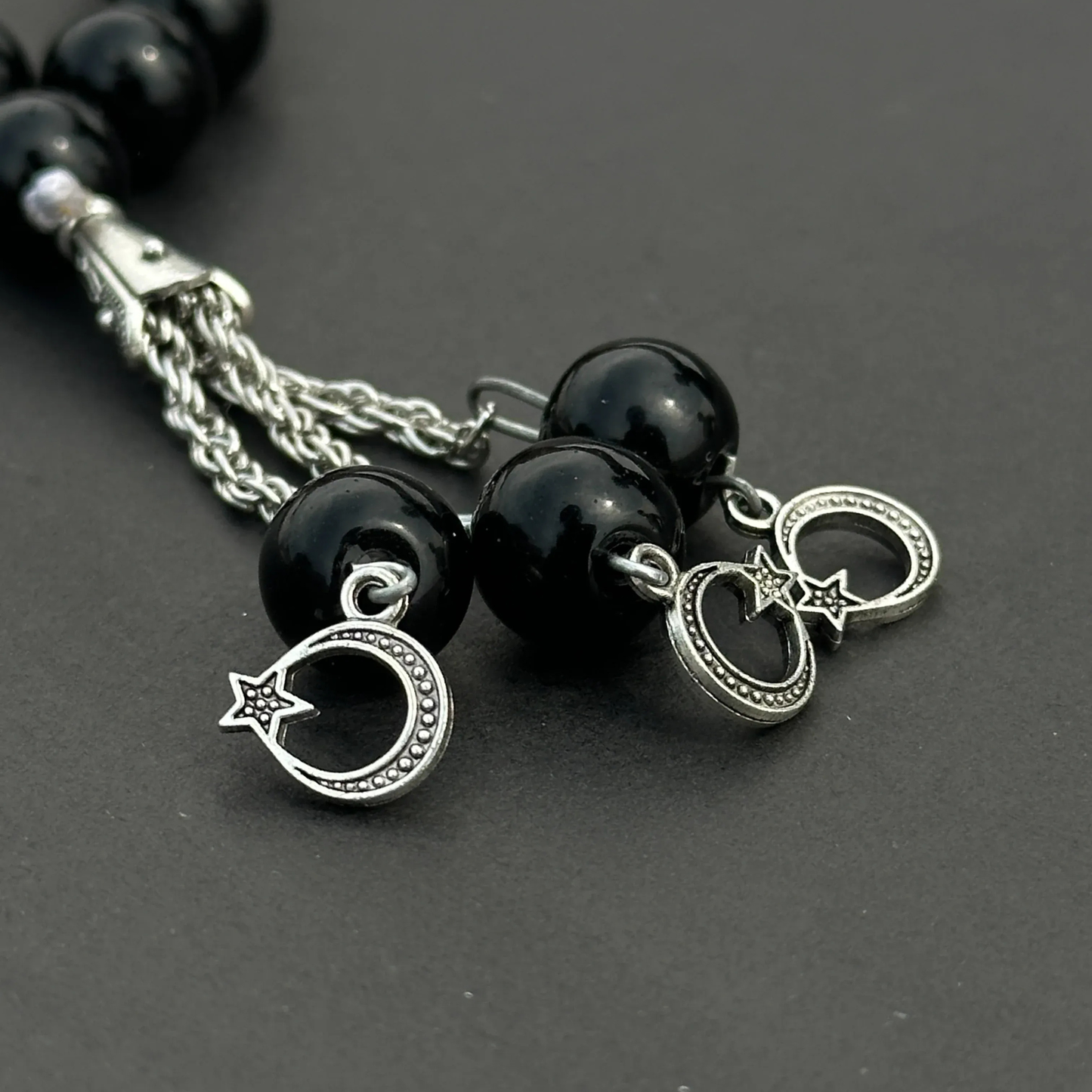 Khan Sahib Style Tasbih – 33 Beads (Black Aqeeq)